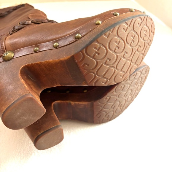 UGG Brown 70’s Sherpa Lined Studded Platform Retro Heel Leather Boots (7) - Picture 11 of 14